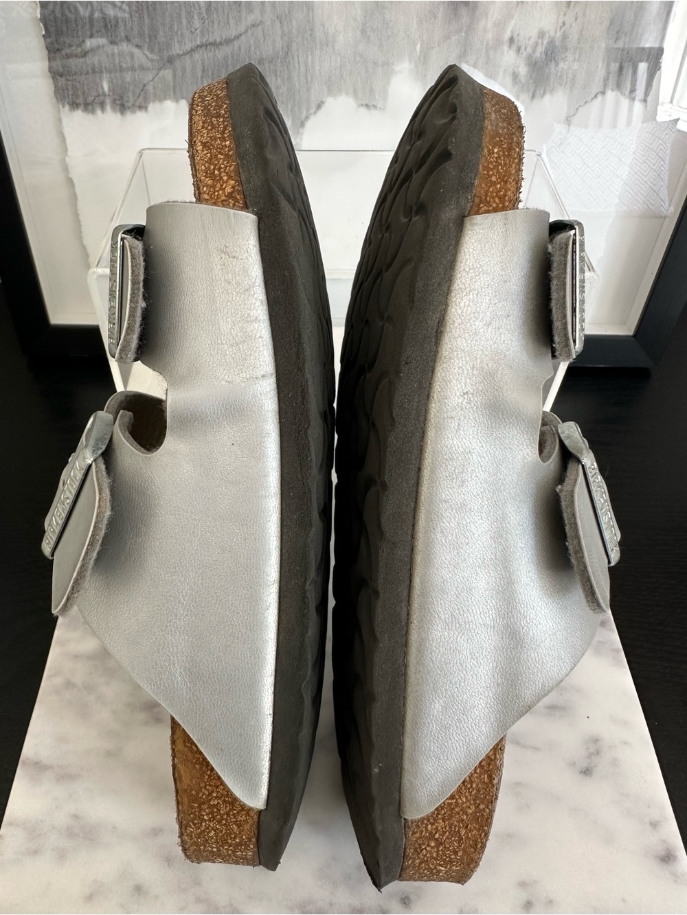 Birkenstock Silver Double Strap Arizona Sandals - Size 37/6.5 - Picture 4 of 6